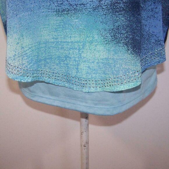 World Unity Shirt Top Medium Chiffon Overlay Studded Scoop Neck Layered Blue - Picture 4 of 8